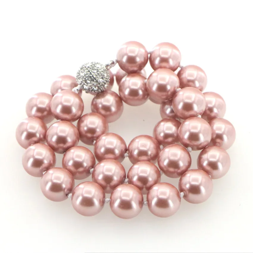 Fashion Charm Jewelry 12mm Shell Pearl Round Beads Necklace Magnet Clasp Woman Girl Christmas Gift Wholesale Price AAA Grade