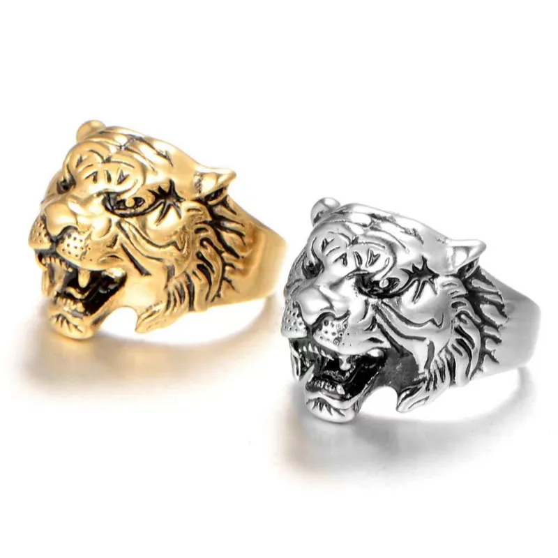 

[Dominant and Stylish] Titanium Steel Tiger Head finger, 3D Embossed, Fashionable and Cool Ring for Men