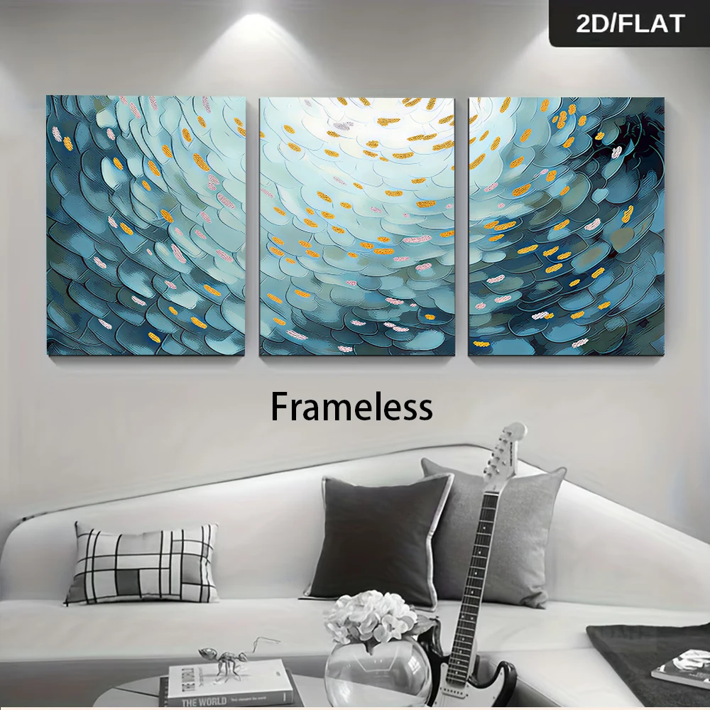 3pcs frameless Canvas Painting 1 set of modern luxury ins feather mural triptych living room background wall frameless decorativ