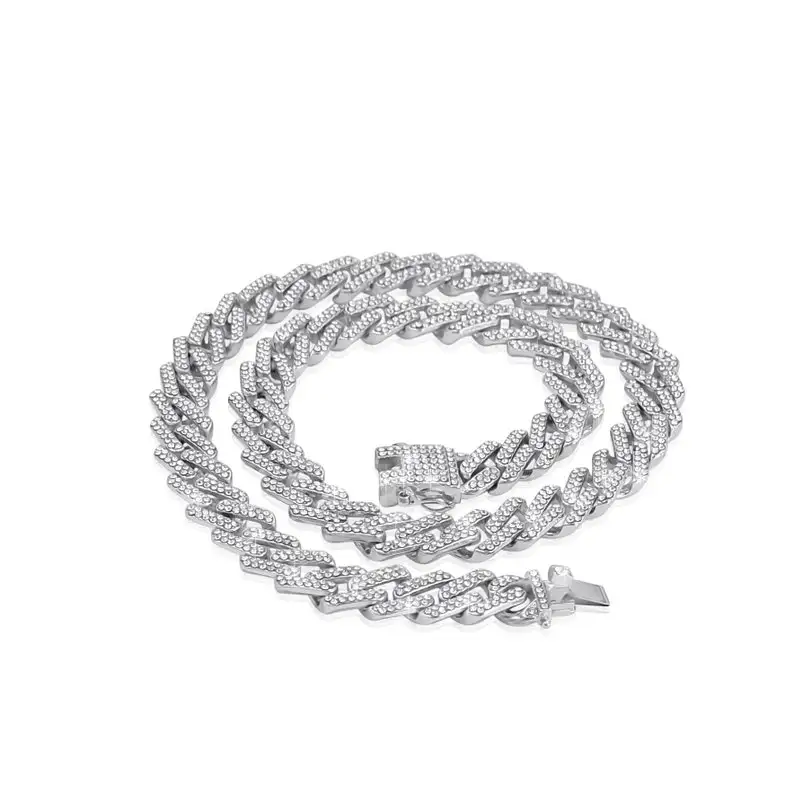 Hop Hip Miami Cuban Link Chain Necklace Iced Out Moissanite Diamond With 925 Silver Fine Jewelry Trendy Rapper Party For Mens.