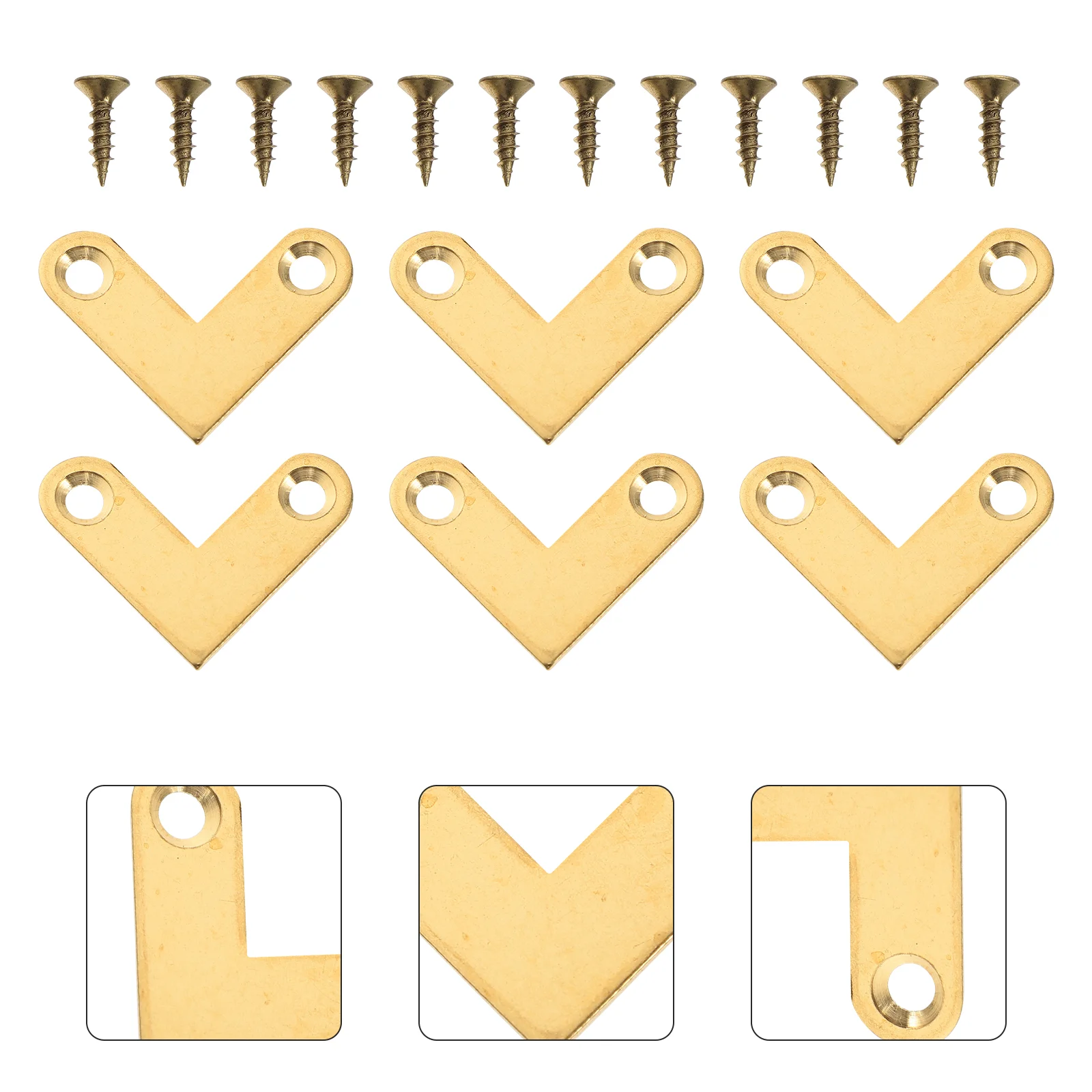 

6 Pcs Right Angle Connector Brass Flat Bracket Corner Brackets Furniture Connectors for Shape Joints Hinges