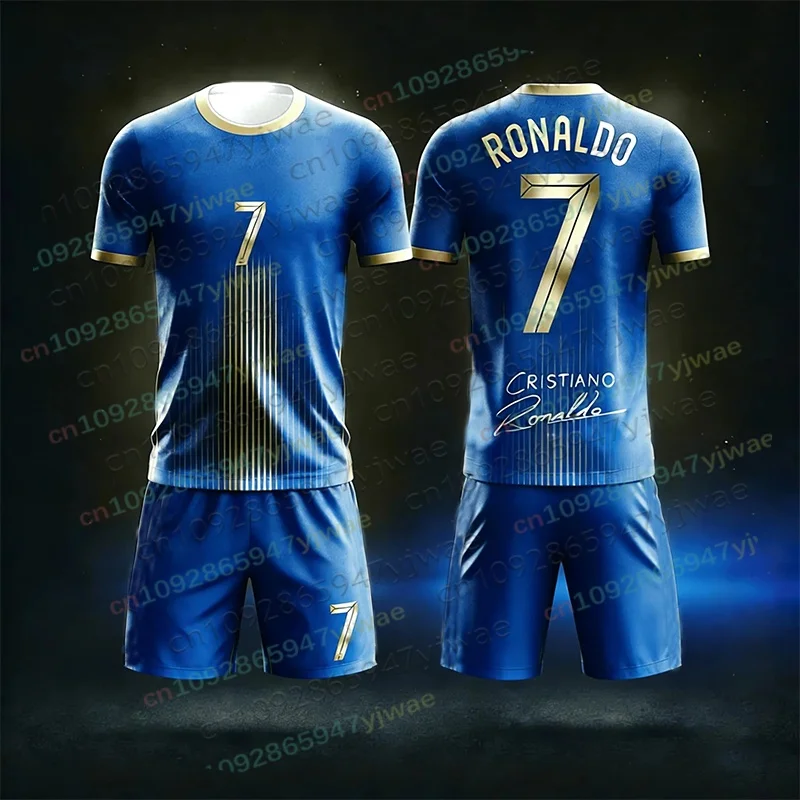Sonderedition Ronaldo Nr. 7 Fußballtrikot T-Shirt Shorts Set Damen Herren Sportbekleidung Harajuku Sommer Casual Kinder T-Shirt oder 2-teiliges Set – Detail 9