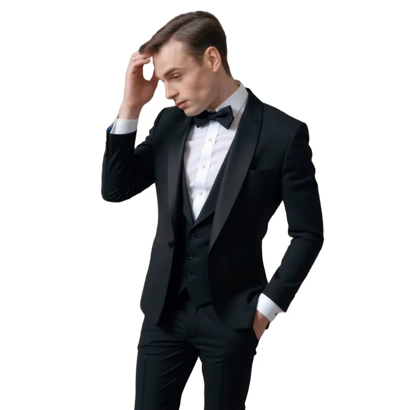 

Suit (Blazer+ Vest + Trousers) Men's Fashionable Gentleman Business British Style Solid-color Banquet Host Casual Wedding Suit