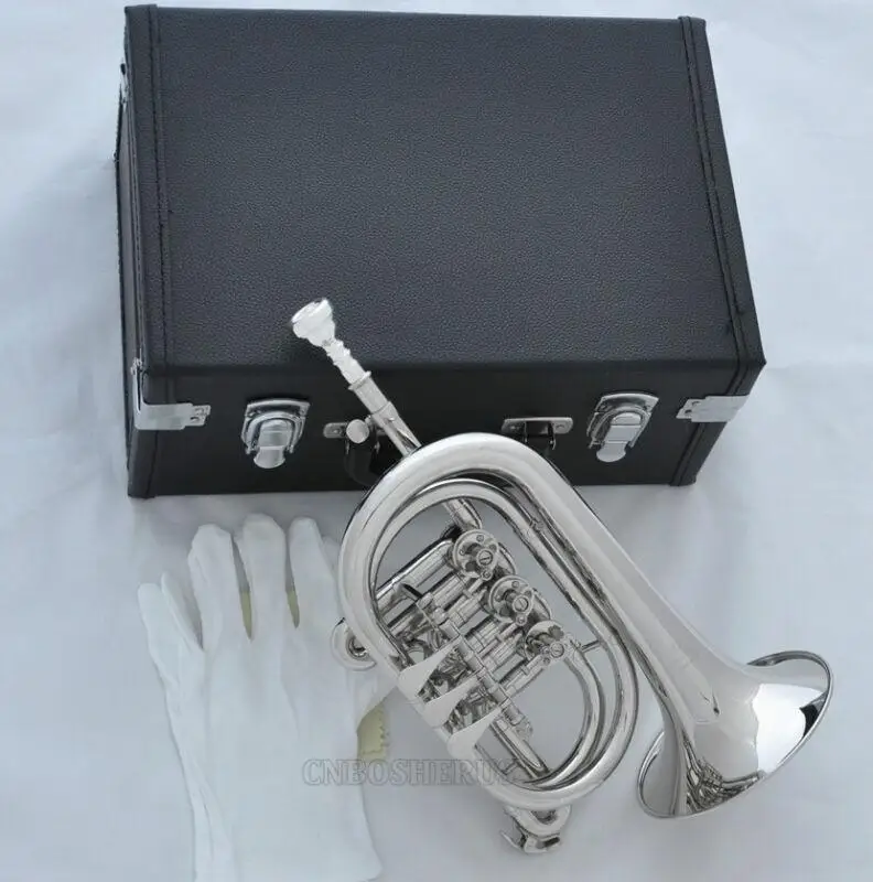 

High Grade Silver Nickel Rotary Valve Cornet Bb Horn With Leather case