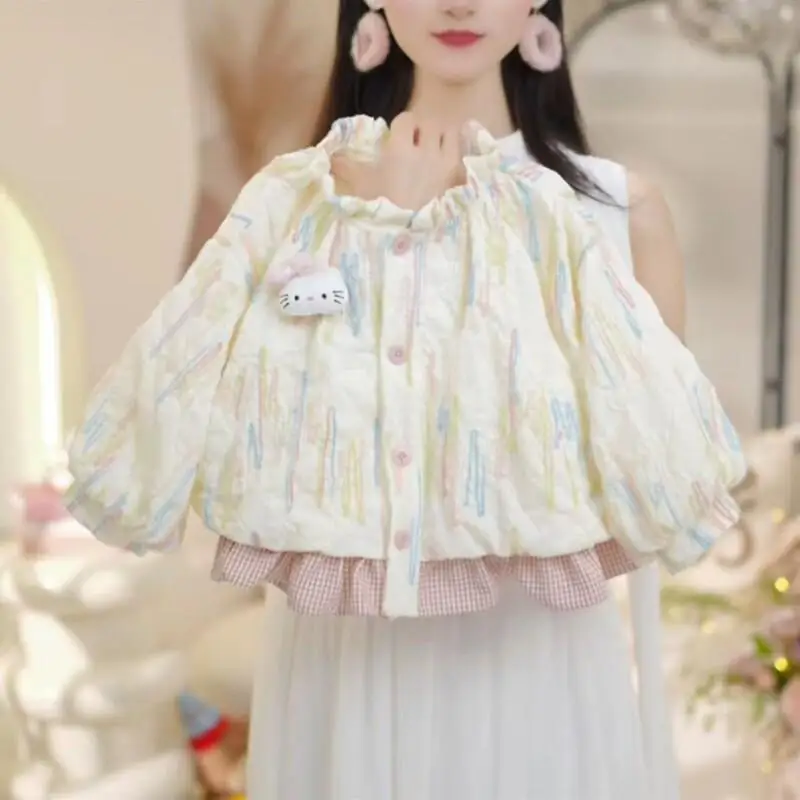 

Sanrio Girls' Hello Kitty Cotton Clothes Autumn Winter Jackets Pants Cartoon Sweatirt Trousers Set Cotton Coat Kids Casual Wear