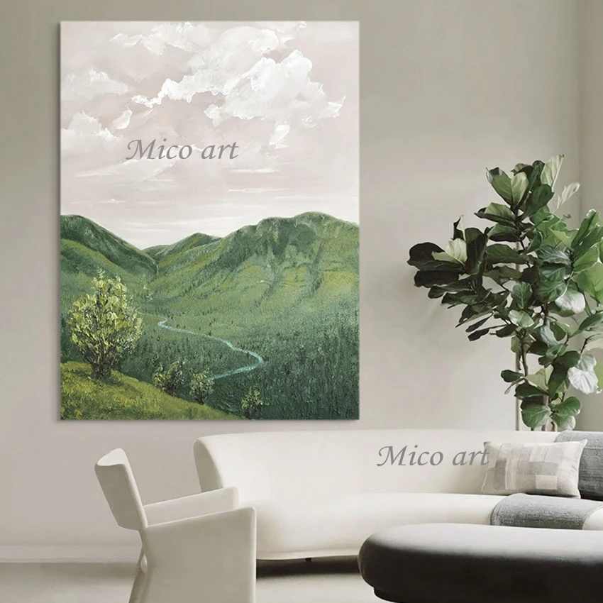 Abstract Picture Art Mountain Stream Natural Landscape Wall Modern Canvas Artwork Unframed Forest Scenery Design Knife Painting