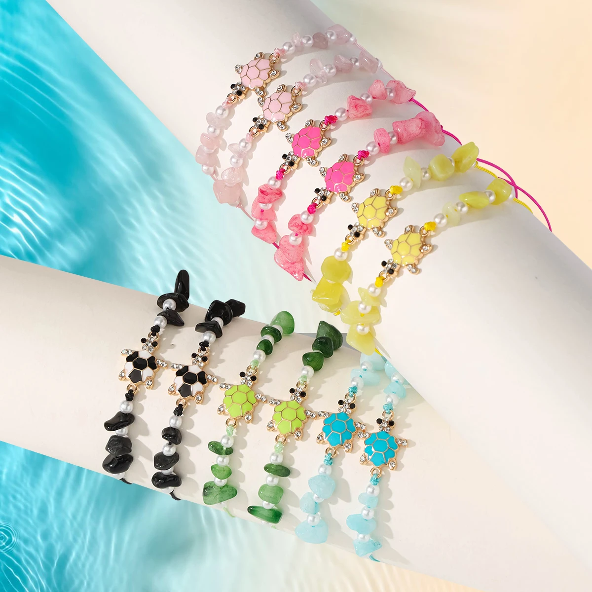 12 piece new ocean series natural stone turtle bracelet set suitable for summer vacation wear