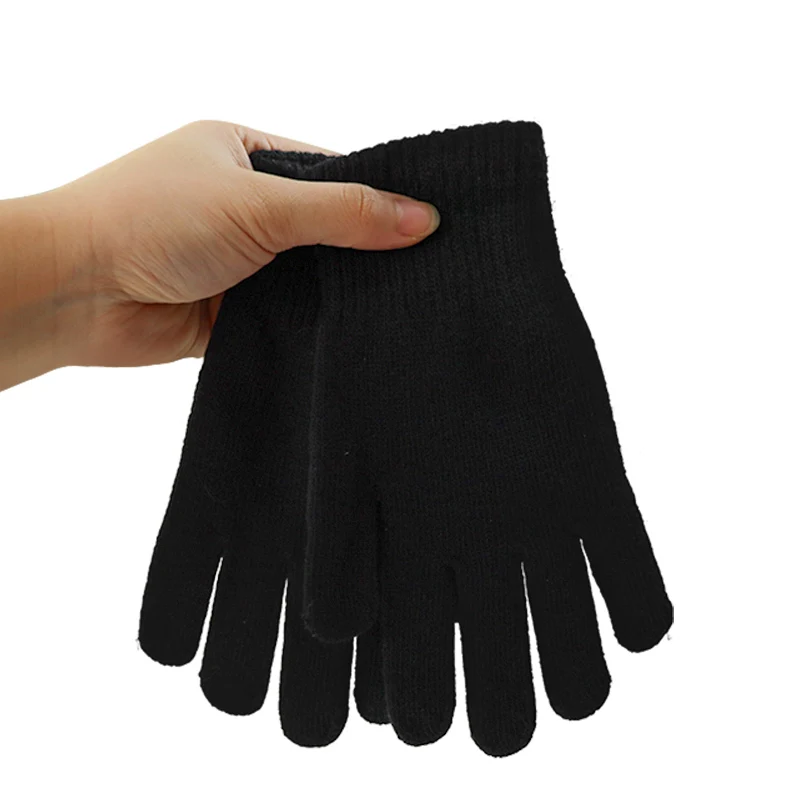 AliExpress nanatongxue Solid Color Knitted Gloves for Men and Women, Autumn and Winter Warm Fleece-Lined Thick Elastic Wool Five-Finger Gloves for Students and Cycling