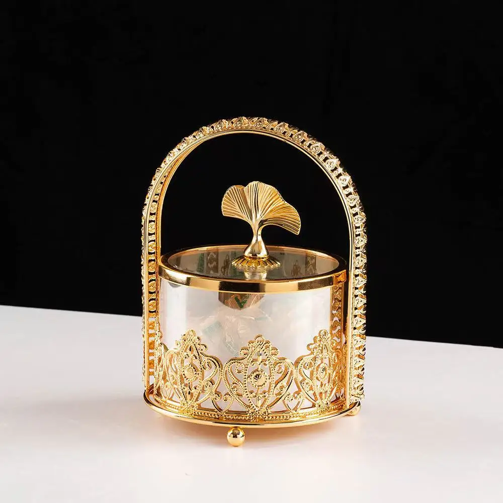 

Light luxury carved portable snacks glass storage tray living room coffee table household storage