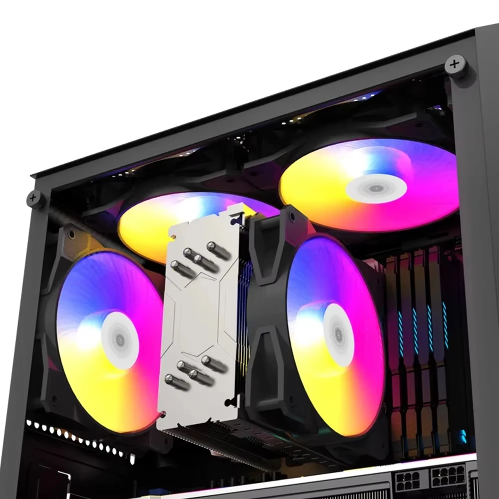 COOLCIRC 120mm RGB LED 12V PWM 4Pin 1100RPM Silent Cooling Fan for PC Case Water Cooling Gaming with Series Connectable Big Plug