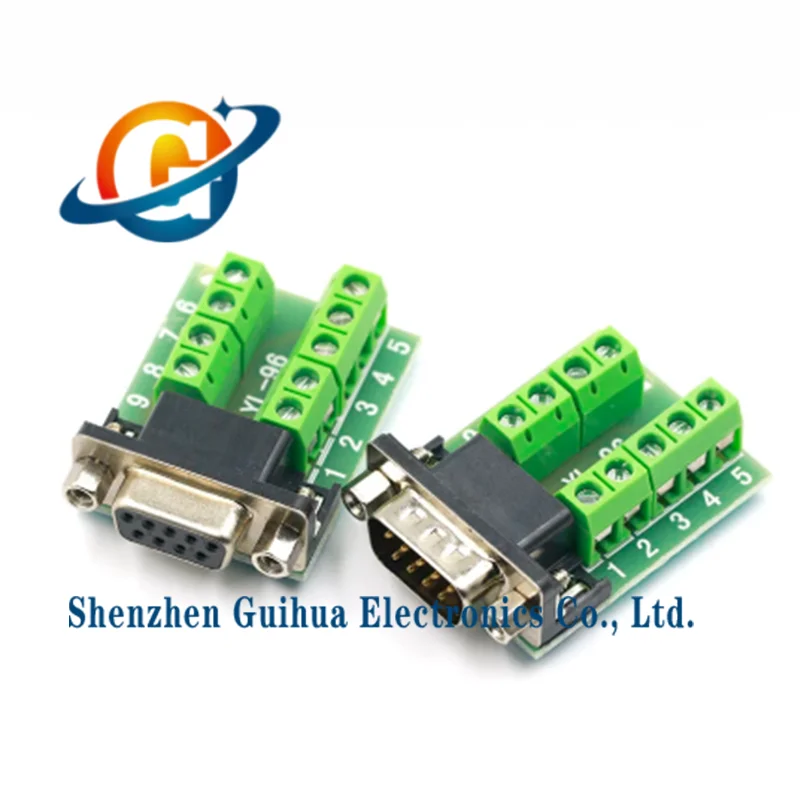 2pcs RS232 Male-Female to Terminal Serial Port to Solderless Terminal DB9 to Terminal DR9 Pin Connector Adapter