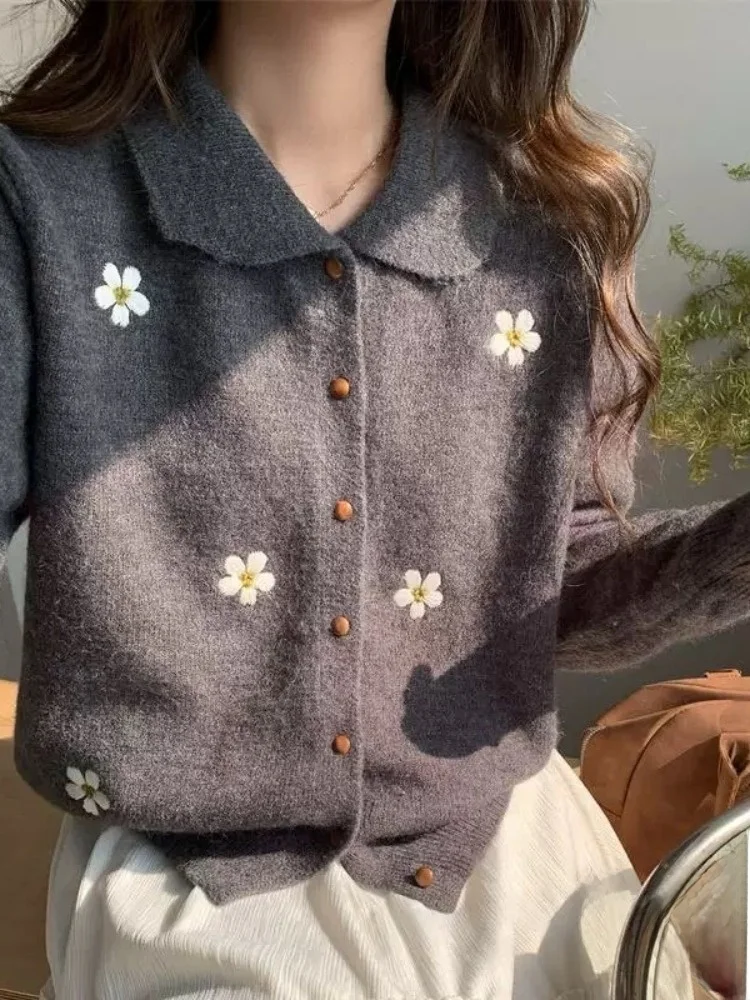 Sweet Sle المطرزة الأزهار Ne تريكو ملابس خارجية المرأة فضفاضة تناسب الخريف الشتاء Faion الكورية Sle الأعلى #4