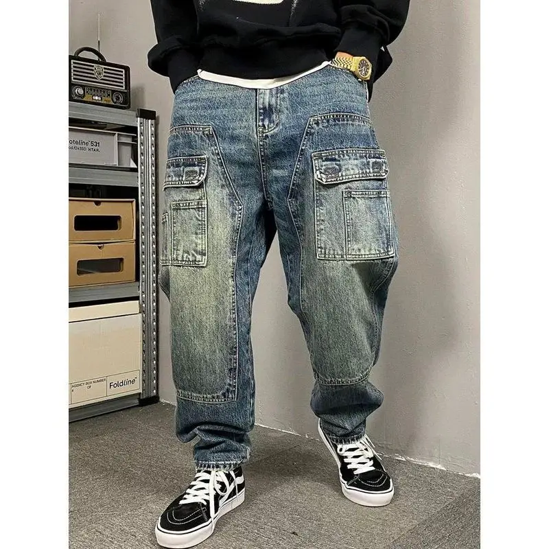 

2025 Spring Autumn New Men's Cargo Pants Jeans Loose Fit Versatile Long Pants Comfortable Breathable Denim Retro Men Jeans