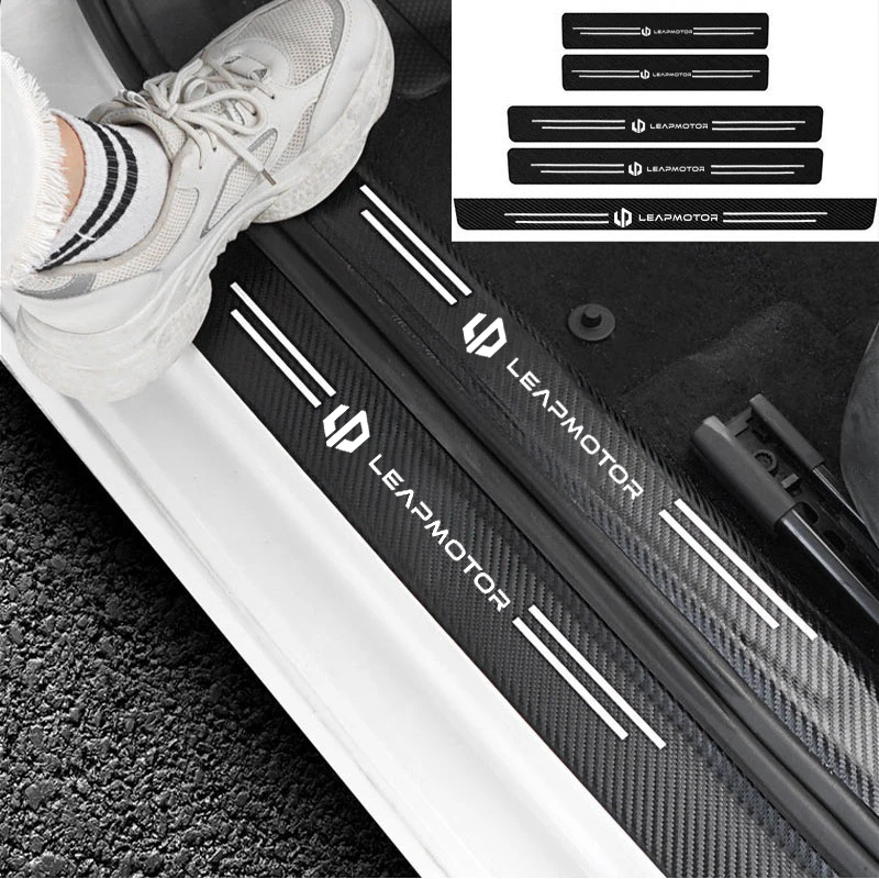 Pegatinas de placa protectora de puerta de coche, protector de parachoques trasero de fibra de carbono para Motor Leapmotor Leap T03 S01 C11 C01 Reev, accesorios