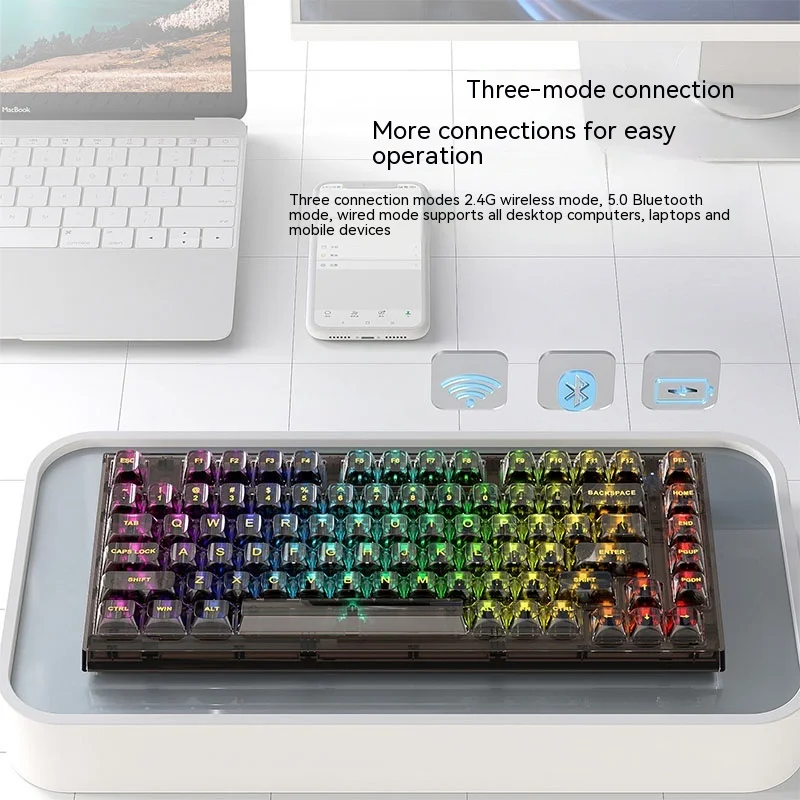 Imagem -02 - Teclado Mecânico sem Fio Bluetooth Máscara Transparente Personalizado com Fio Rgb Hot Swappable Kaihua Água-viva X75 X75