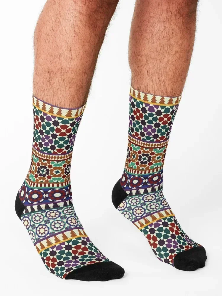 Alhambra Tessellations - red, blue and purple Socks shoes Heating sock custom Christmas Women's Socks Men's