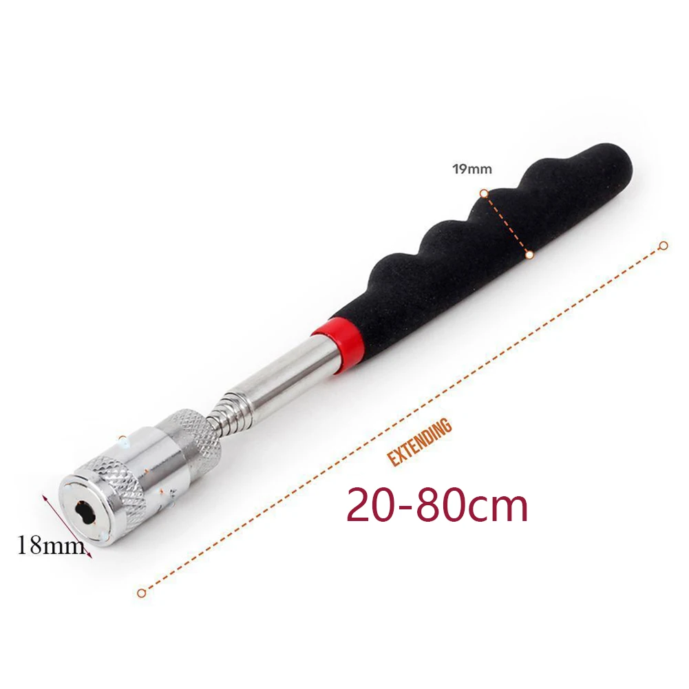 Herramienta de recogida magnética ajustable telescópica, pluma larga, varilla magnética telescópica con luz LED, 1 unidad