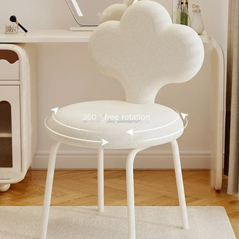 Modern Luxury Makeup Chair, Anti-Cat Scratch Cloth, Cute Cat Claw Backrest, Soft Lamb Cashmere Fabric Stool, for Dressing Room