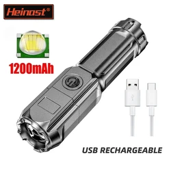 High Power LED Flashlight USB Rechargeable Torch Portable Zoomable Self Defense Light 3 Lighting Modes Use Strength ABS Material