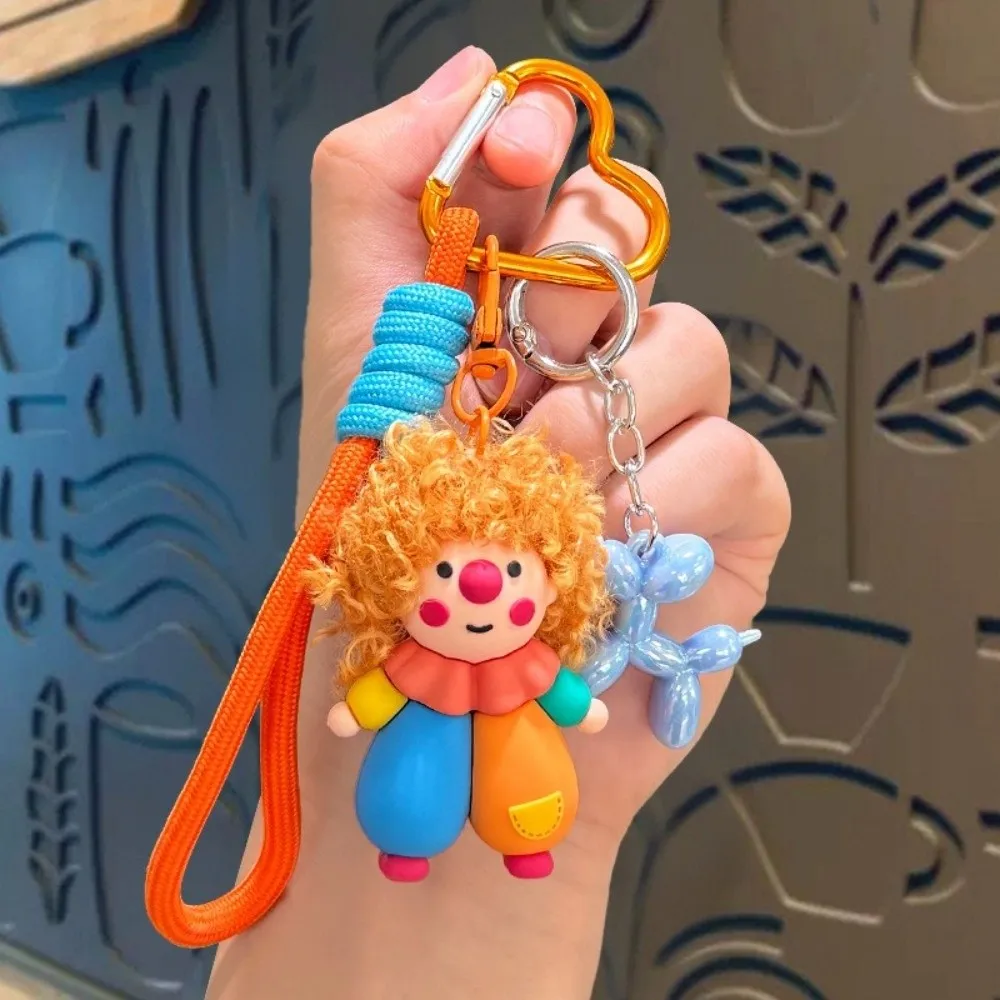 Trendy Funny Curly-haired Clown Keychain Creative PVC Bag Charm Pendant Cartoon Cute Curly-haired Doll Key Ring Girls Gifts