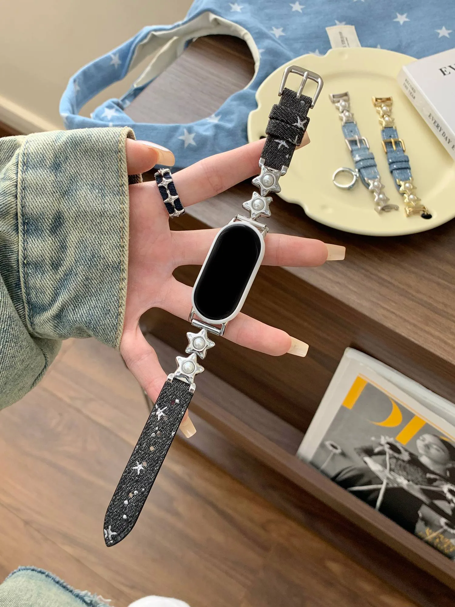 Modisches Sternförmiges Feines Lederarmband für Xiaomi Band 9 8 10 NFC Damen-Uhr Armband-Zubehör