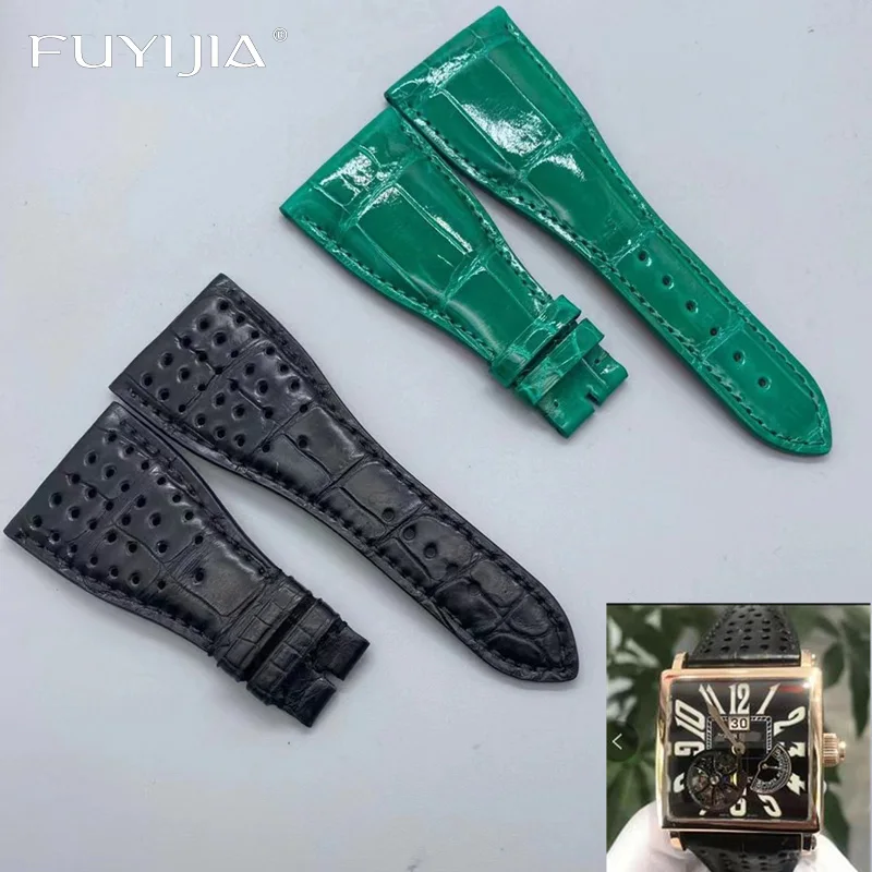 FUYIJIA Luxury Custom R-ogerD-ubuis Watch Band Handmade Alligator Strap 27MM 32MM Genuine Leather Belt Crocodile Skin Watchbands