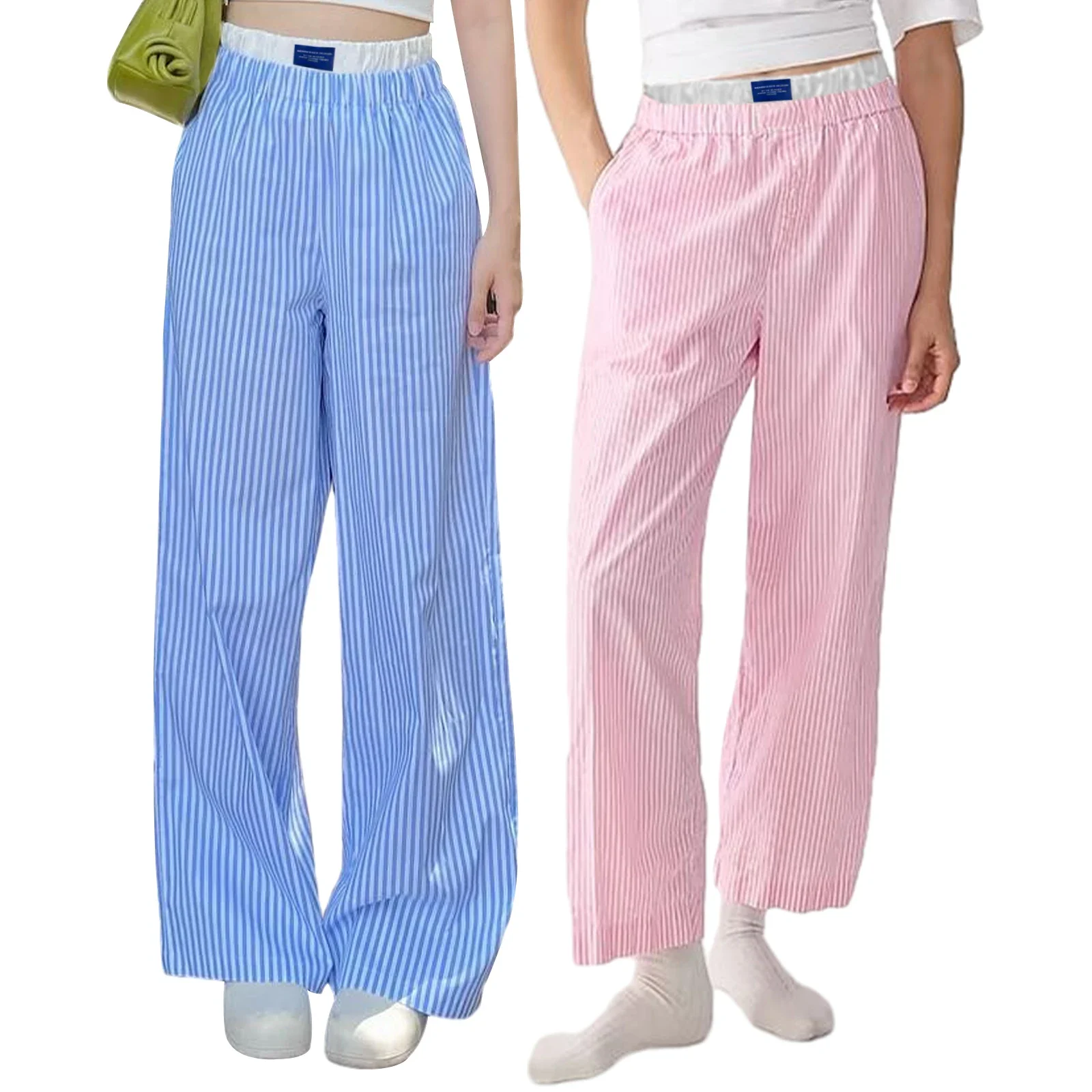 

Womens Casual Pants Loose Elastic Waist Stripe Plaid Trousers Y2k Fashion Lounge Pants Work Office Streetwear