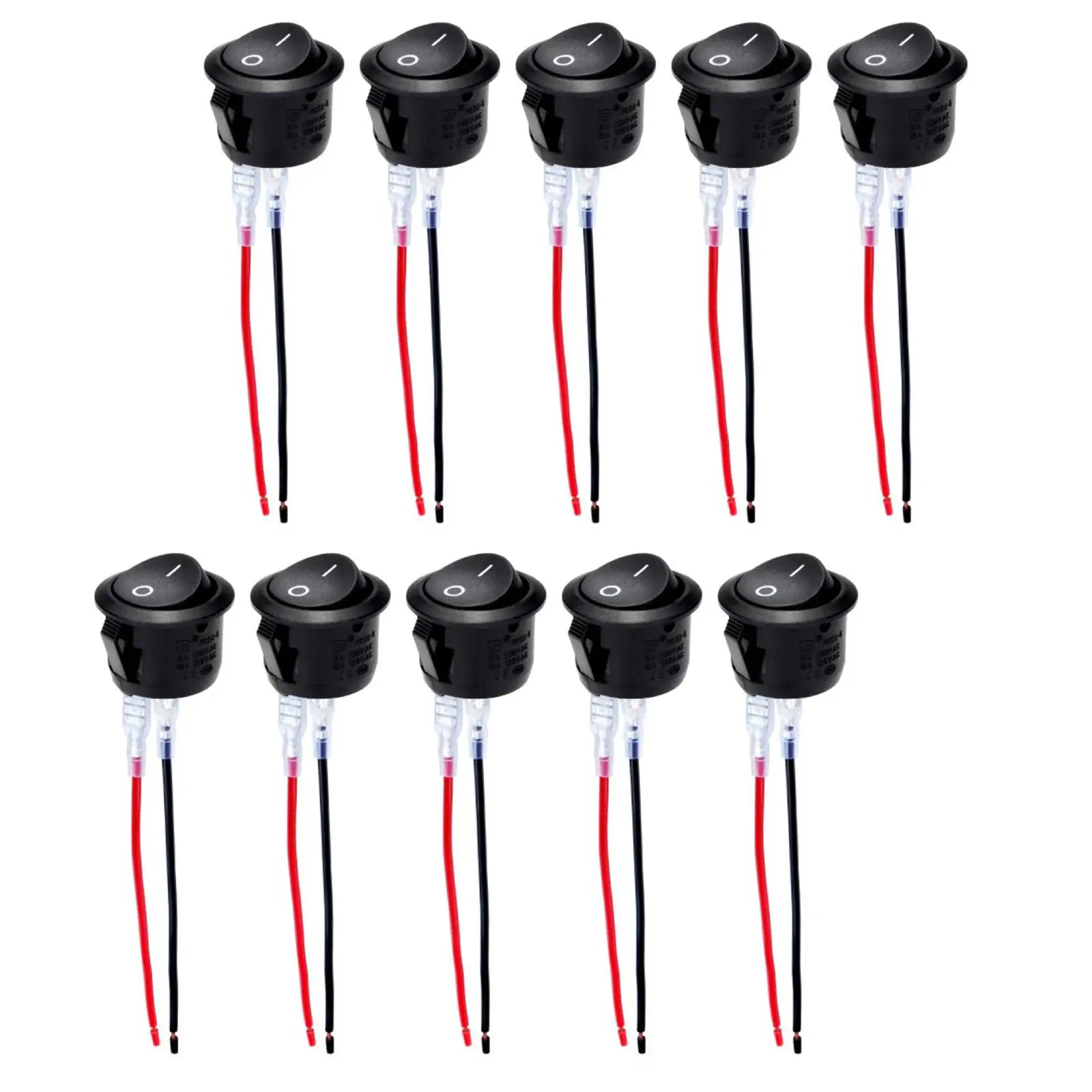 10Pcs Replacement 12V Round Rocker Switch AC 6A/250V 10A/125V 20mm Pre Wired for Automobile Modification Easily Install