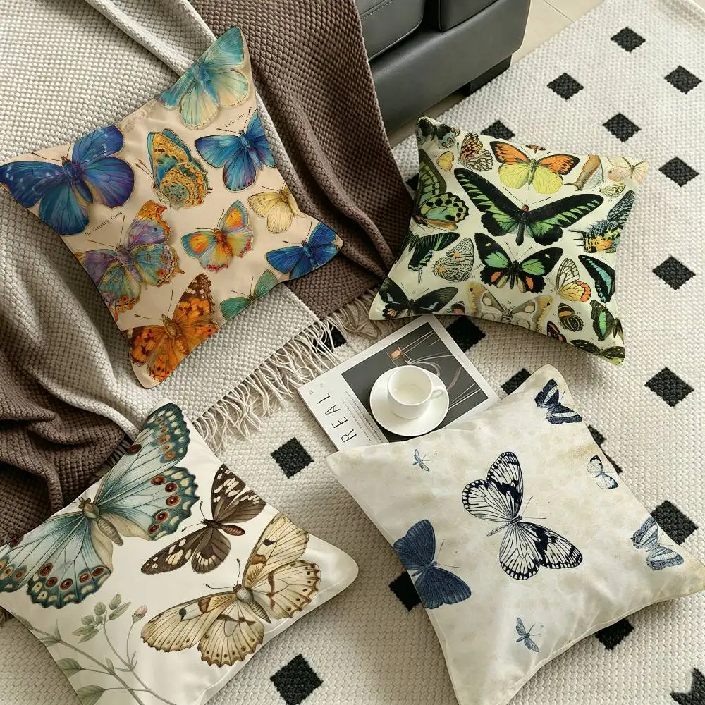 Vintage Butterfly And Insects Collection Chart Personalized Pillow Cover Kids Bedroom Wild Party Decor Pillowcase Shower Gift