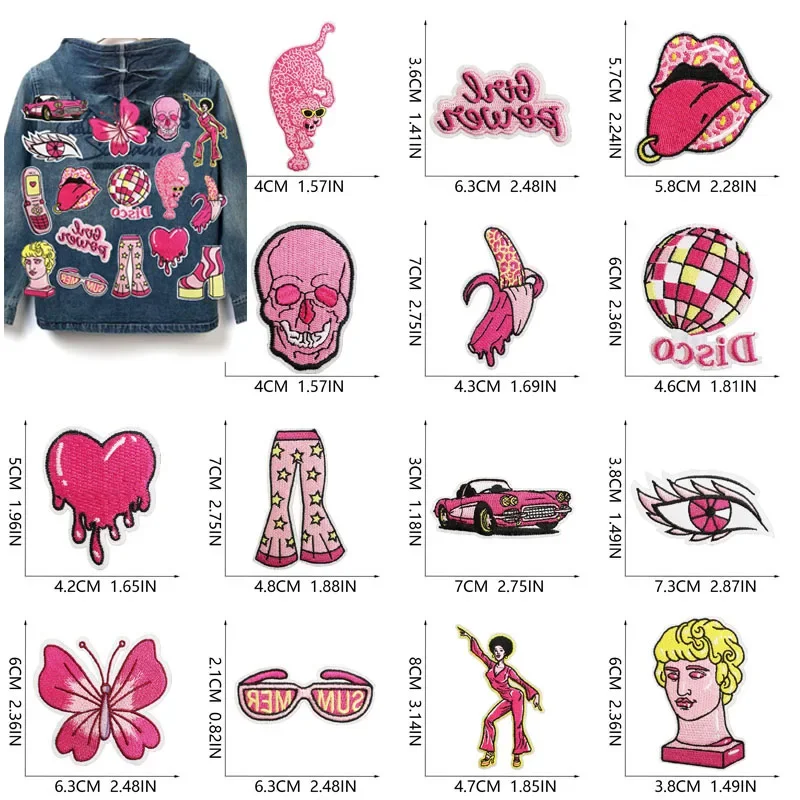 1 pz Patch adesivi ferro sulle toppe per abbigliamento cucito rosa ragazza ricamo fusibile Applique Badge borsa decorazione strisce