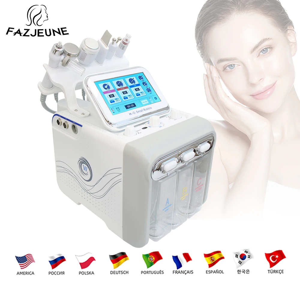 6 in 1 Wasserstoff Derma brasion Gesichts schönheit Maschine Aqua Peeling Tiefen reinigung Lifting Wasser Mikro derma brasion Gerät Hautpflege – Detail 1
