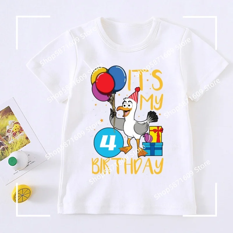 

Детская футболка с принтом «Петух», подарок на день рождения, футболка с короткими рукавами для мальчиков и девочек с воздушным шаром и номером