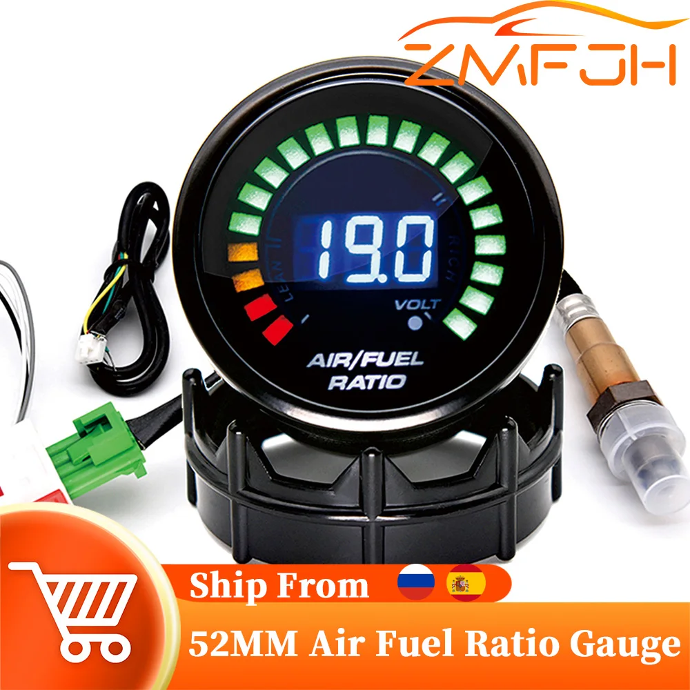 52mm Digital Air Fuel Ratio Gauge Car Gauge AFR Narrowband O2 Oxygen Sensor LED Display Air Fuel Ratio Meter 12V Racing Holder