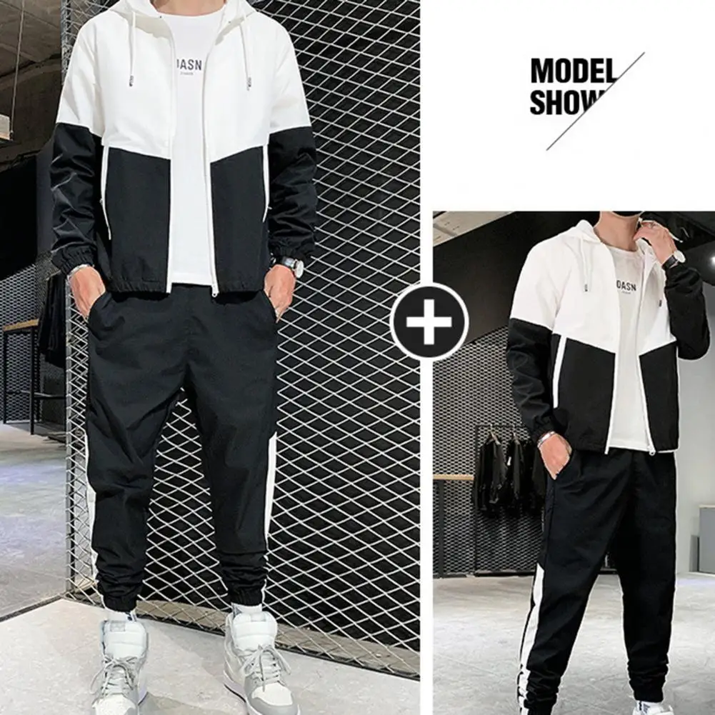 New Spring Men Casual Sets Mens Hooded Tracksuit Sportswear Jackets+Pants 2 Piece Sets Hip Hop Running Sports Suit