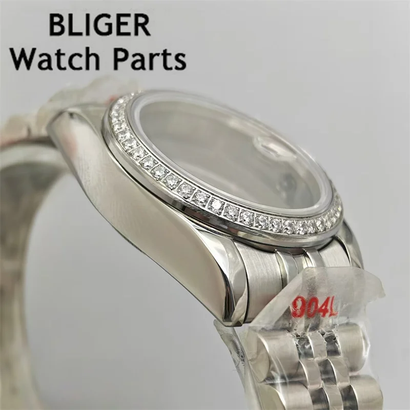 BLIGER 31mm Luxury Diamond Bezel Women Watch Case Two Tone Gold Rose Gold Sapphire Glass Steel Strap Fit NH05 NH06 Movement