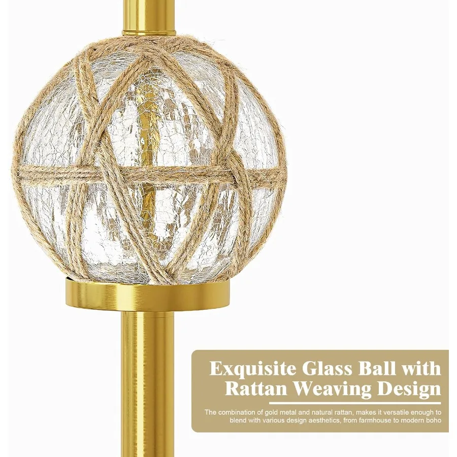 Modern 61.5" Gold Boho Floor Lamp with Rattan Glass Shade 4