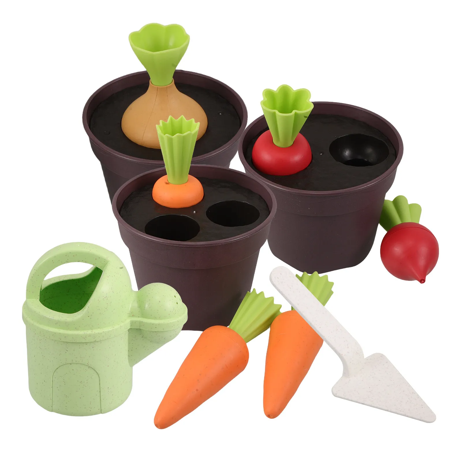 1Set Children's Outdoor Sand Beach Shovel Garden Tools Carrot Planting Set Small Watering Pot Sand Digging Tools
