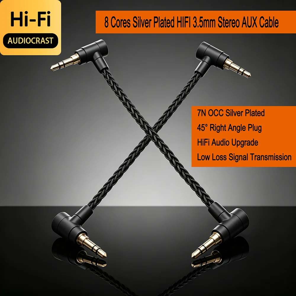 HIFI 3.5mm Stereo AUX Cable, 8-Core Silver Plated 3.5 Male to Male Audio Wire for Car, Speaker, Headphone Interconnect