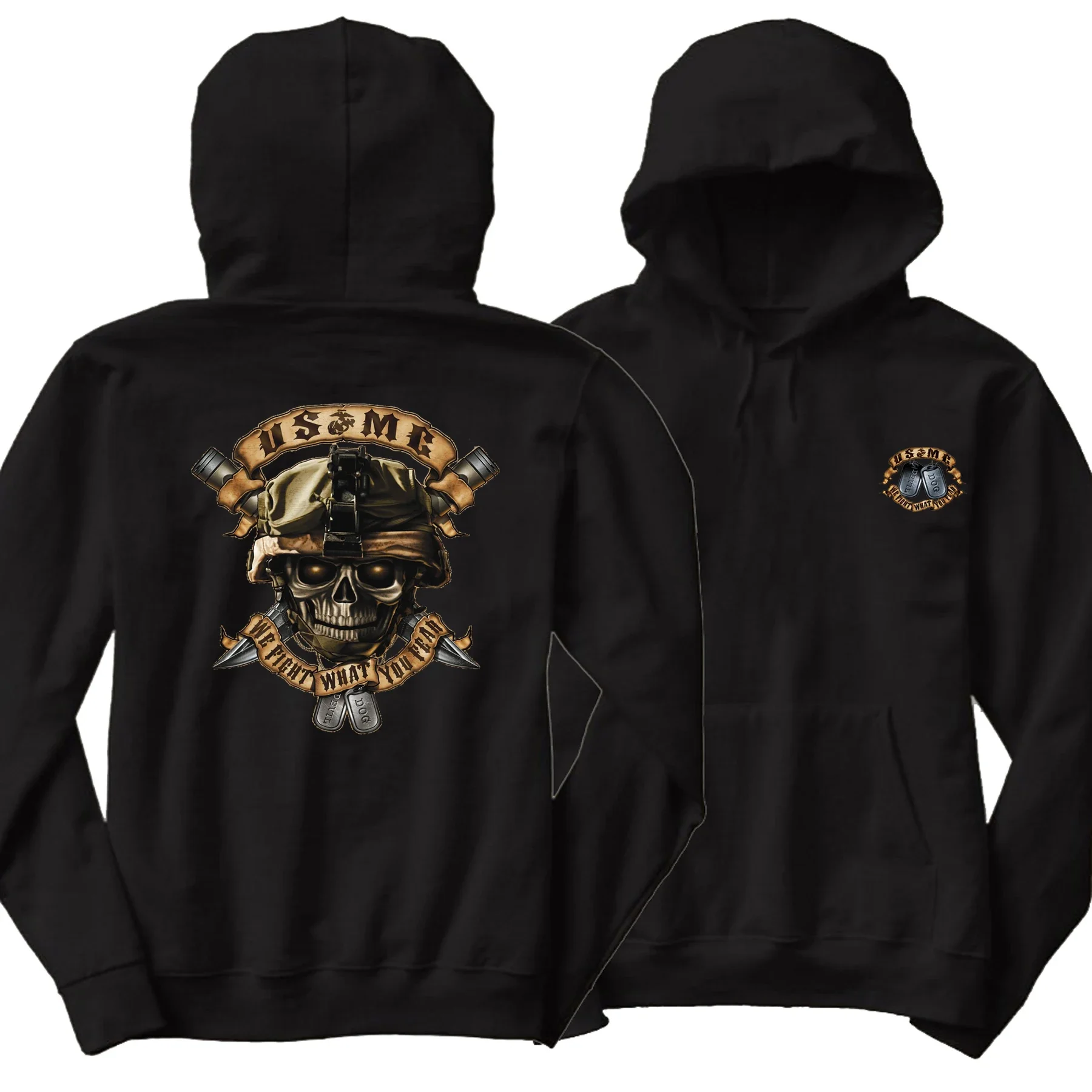 We Fight What You Fear US Marine Corps Pullover Hoodie 100% Cotton Comfortable Casual Mens Sweatshirt Military Style Streetwear