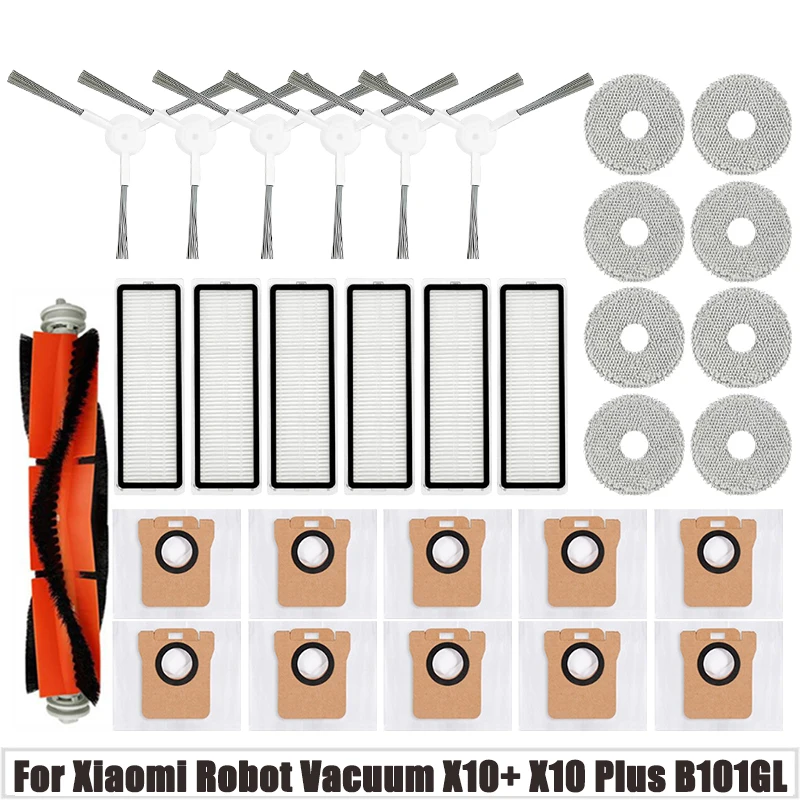 For Xiaomi Robot Vacuum X10+ X10 Plus B101GL Spare Parts Accessories Main Side Brush Hepa Filter Dust Bag Rag