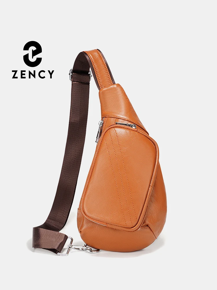 Zency Fashion Women Chest Bag Shoulder Men Sling Bag Genuine Leather Anti theft Crossbody Bag Adjustable Hiking Cycling Running