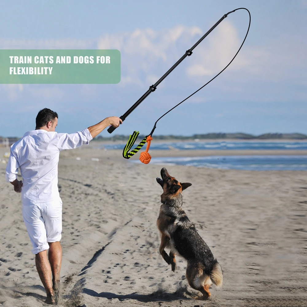 Extendable Pole Interactive Dog Toys for Small Large Dogs Chase Drag Chew Toys Outdoor Training Exercise Entertainment Dog Toy