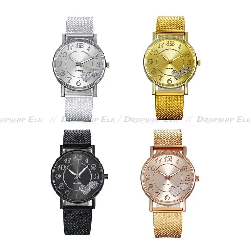 Rose Gold Love Watch Female Simple Temperament Student Waterproof Female High-level Female Luxury Watch Women