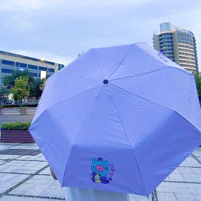 BT21 anime cartoon cute automatic umbrella kawaii for boys and girls summer sunshade UV protection parasol fan merchandise gift view 3