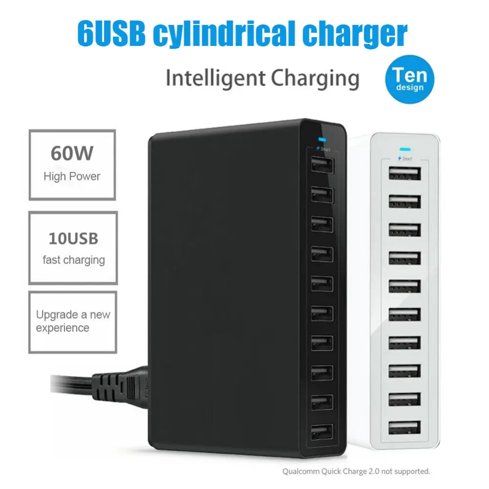 HUB Charger Power Wall Station Cable 10 Port Desktop USB High Power Fast Charging Multi-Port Mobile Phone Tablet Charging Head