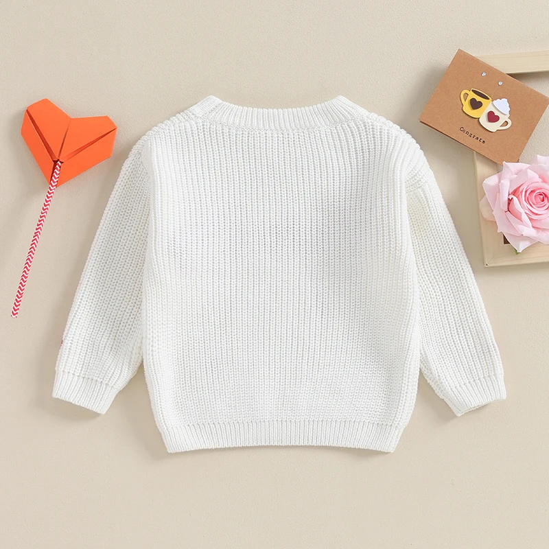 Toddler Girls Boys Sweater Letter Heart Embroidery Crew Neck Long Sleeve Pullovers Baby Valentines Day Outfits