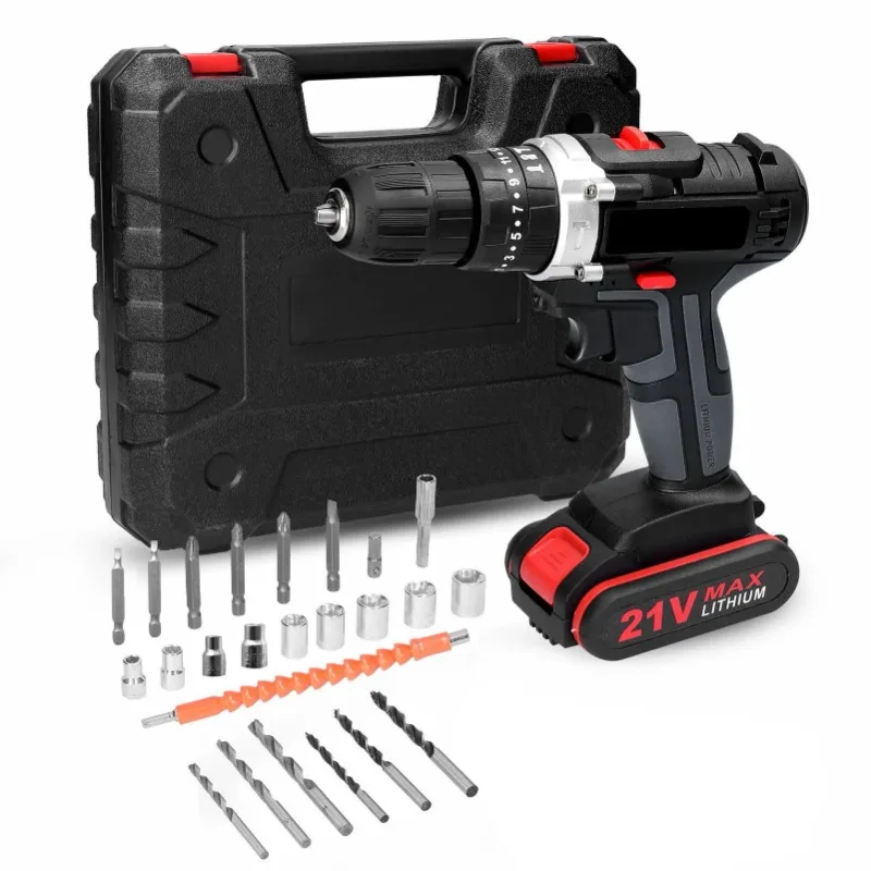 

21V 1 Batteries Cordless Drill Heavy Duty Impact Driver Set | Brushless Hammer Kit, Electric Screwdriver, Electric Tools