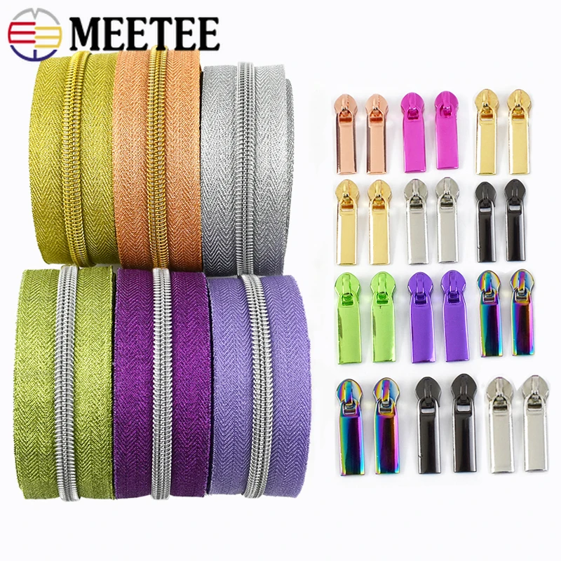 

1-5M Meetee 5# Long Chain Nylon Zippers Tapes with Zipper Slider for Sewing Bag Decor Zips Head Repair Kit Accessories