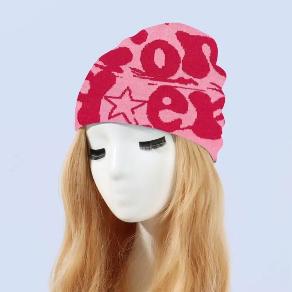 

Модная вязаная шапка из акриловых волокон с буквенным принтом, теплая шапка-бини, готическая кепка в стиле хип-хоп Y2k, мужская кепка