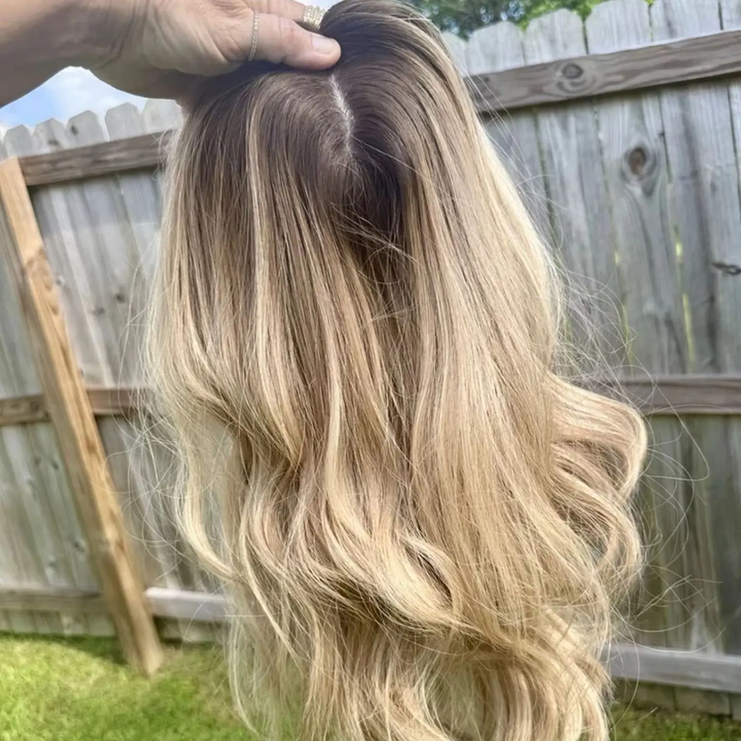 

New In Luxury Women's Wigs Long Length Ombre Ash Blonde Synthetic HD Lace Front Wig Preplucked Hairline Body Wave Glueless Wigs